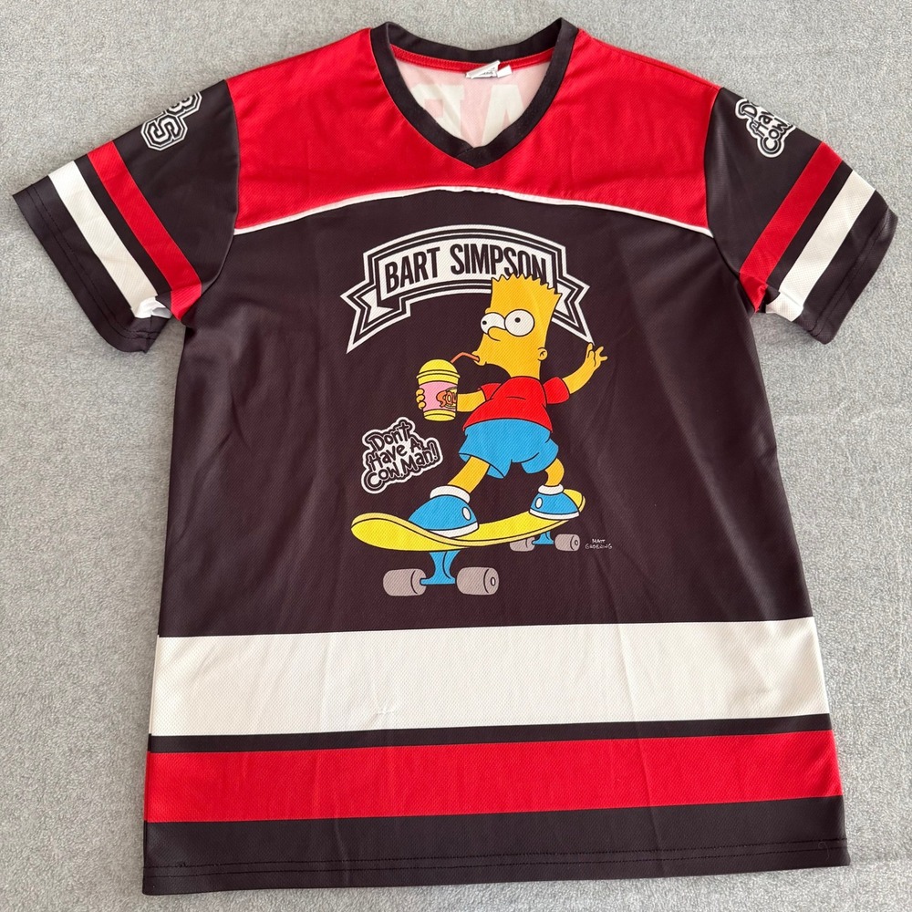 The Simpsons Bart Simpson Skateboard Jersey Shirt Red Black White Small 89
